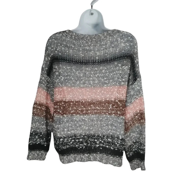 Please Dropped Shoulders Chunky Knit  Mohair Blend Striped Sweater M/L - Picture 7 of 9